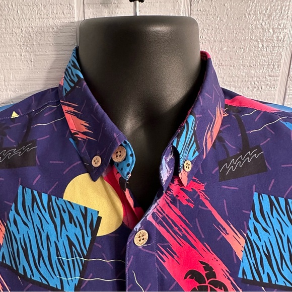 Twisted Toucan Hawaiian Shirt Miami Nights Vice City Neon Retro Sunset Palm Tree - Picture 3 of 8